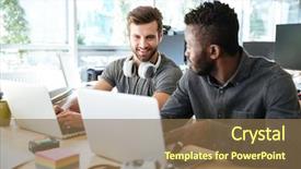  Presentation with photo - PPT theme consisting of office coworking using laptop computer background and a violet colored foreground