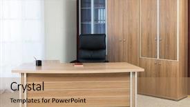  Presentation with retro of window - Presentation theme enhanced with office desk - armchair of manager background and a coral colored foreground