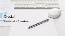  Presentation with pen - PPT layouts featuring office desk keyboard with mouse background and a white colored foreground