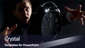  Presentation with key clock - Amazing PPT theme having office desk reaching alarm clock backdrop and a wine colored foreground