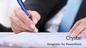  Presentation with office desk reception - Audience pleasing PPT theme consisting of office desk signing a contract backdrop and a light blue colored foreground