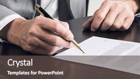  Presentation with desk - Presentation design featuring office desk signing a contract background and a dark gray colored foreground