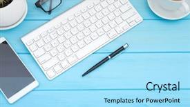  Presentation with flower office desk table - Slide deck featuring office desk table of business background and a  colored foreground