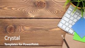  Presentation with flower office desk table - Cool new slide deck with office desk table with computer backdrop and a coral colored foreground