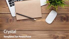  Presentation with flower office desk table - Beautiful slide deck featuring office desk table with computer backdrop and a coral colored foreground