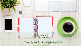  Presentation with flower office desk table - PPT theme with office desk table with computer background and a soft green colored foreground