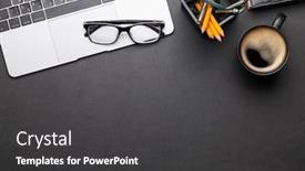  Presentation with dark space - Slide deck enhanced with office-desk-table-with-laptop background and a dark gray colored foreground