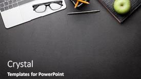  Presentation with dark space - Slide deck with office-desk-table-with-laptop background and a dark gray colored foreground