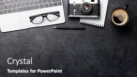  Presentation with dark space - PPT layouts with office-desk-table-with-laptop background and a dark gray colored foreground