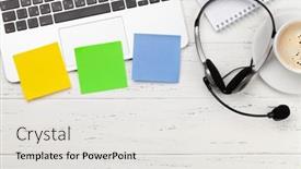  Presentation with remote work - Audience pleasing PPT theme consisting of office-desk-with-colorful-stickers backdrop and a white colored foreground