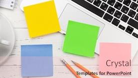  Presentation with remote work - Slide set with office-desk-with-colorful-stickers background and a lemonade colored foreground