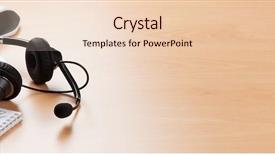  Presentation with flower office desk table - PPT theme with office desk with headset laying background and a lemonade colored foreground