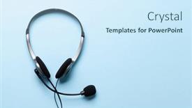  Presentation with remote work - Beautiful PPT layouts featuring office-desk-with-headset-remote backdrop and a cool aqua colored foreground