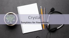  Presentation with remote work - PPT layouts consisting of office-desk-with-headset background and a light blue colored foreground