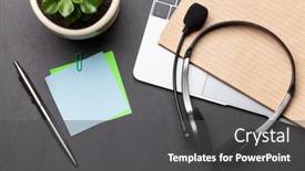  Presentation with remote work - Slide deck enhanced with office-desk-with-headset background and a dark gray colored foreground