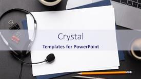  Presentation with remote work - Amazing slide deck having office-desk-with-headset backdrop and a sky blue colored foreground