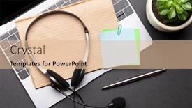  Presentation with remote work - Presentation design featuring office-desk-with-headset background and a lemonade colored foreground