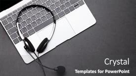  Presentation with remote work - Cool new PPT theme with office-desk-with-headset backdrop and a dark gray colored foreground