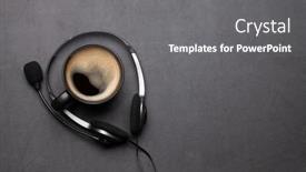  Presentation with remote work - Cool new PPT theme with office-desk-with-headset backdrop and a gray colored foreground