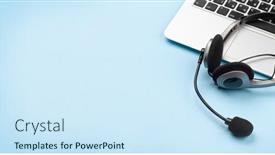  Presentation with remote work - Colorful slide deck enhanced with office-desk-with-headset backdrop and a cool aqua colored foreground