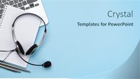  Presentation with remote work - Amazing presentation having office-desk-with-headset backdrop and a sky blue colored foreground