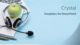  Presentation with remote work - Theme with office-desk-with-headset background and a sky blue colored foreground