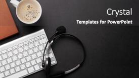  Presentation with remote work - Theme consisting of office-desk-with-headset background and a dark gray colored foreground