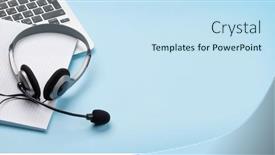  Presentation with remote work - Slide set consisting of office-desk-with-headset background and a sky blue colored foreground