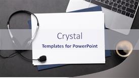  Presentation with remote work - Slide set featuring office-desk-with-headset background and a sky blue colored foreground