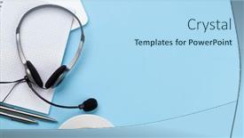  Presentation with remote work - Presentation theme with office-desk-with-headset background and a light blue colored foreground