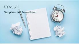  Presentation with alarm - Colorful slide deck enhanced with office-desk-with-supplies-alarm backdrop and a sky blue colored foreground