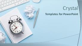  Presentation with inspiration - Amazing presentation theme having office-desk-with-supplies-alarm backdrop and a sky blue colored foreground