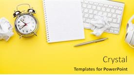  Presentation with alarm - Beautiful slides featuring office-desk-with-supplies-alarm backdrop and a white colored foreground