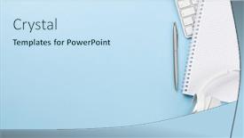  Presentation with inspiration - Colorful presentation theme enhanced with office-desk-with-supplies-headphones backdrop and a sky blue colored foreground