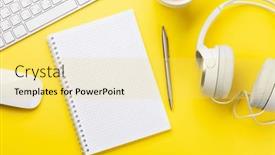  Presentation with inspiration - Colorful slides enhanced with office-desk-with-supplies-headphones backdrop and a yellow colored foreground