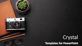  Presentation with flower office desk table - PPT layouts consisting of office-desk-with-supplies-photo background and a black colored foreground