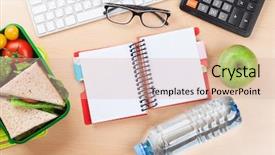  Presentation with text box - Audience pleasing theme consisting of office desk with supplies backdrop and a lemonade colored foreground