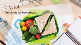  Presentation with lunch box - Colorful PPT theme enhanced with office desk with supplies backdrop and a  colored foreground
