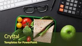  Presentation with lunch box - Colorful presentation theme enhanced with office desk with supplies backdrop and a tawny brown colored foreground