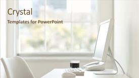  Presentation with desk - Presentation design enhanced with office desk with the pc background and a sky blue colored foreground