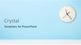  Presentation with remote work - PPT theme consisting of office-desk-with-wall-clock background and a cool aqua colored foreground