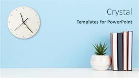  Presentation with remote work - Slides featuring office-desk-with-wall-clock background and a sky blue colored foreground