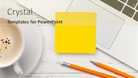  Presentation with home office - Slide set enhanced with office-desk-with-yellow-sticker background and a blonde colored foreground