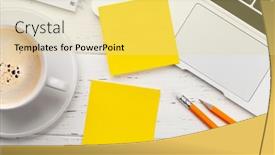  Presentation with home office - PPT layouts with office-desk-with-yellow-stickers background and a blonde colored foreground