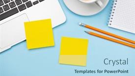  Presentation with home office - Colorful slides enhanced with office-desk-with-yellow-stickers backdrop and a light blue colored foreground