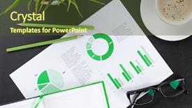  Presentation with cup coffee - Amazing slides having office desk workplace with charts backdrop and a  colored foreground