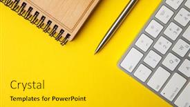  Presentation with yellow color - Presentation theme featuring office-desk-workspace-on-bright background and a  colored foreground