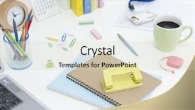  Presentation with desk - Beautiful presentation featuring pen laptop coffee cup clips - office desk backdrop and a soft green colored foreground