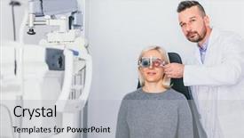  Presentation with machine vision - Slides having office diagnosing and treating vision background and a light gray colored foreground