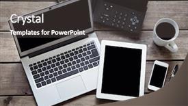  Presentation with tablet - Amazing slide deck having office documents templat - open laptop with white digital backdrop and a dark gray colored foreground